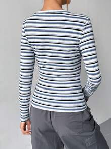 SHEIN EZwear Striped Print Crop Tee - Multicolor - View 2