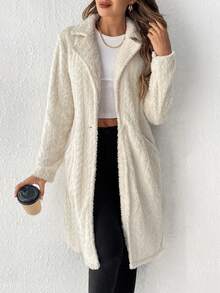 SHEIN Frenchy 女款單排扣毛絨外套 - 杏色 - 查看 5