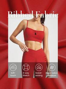 柔軟的成狀造型新年運動內衣,繡花扣紐,適用於輕度運動 - 紅色 - 查看 5