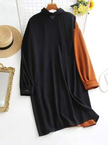 SHEIN LUNE Camisa de dos tonos con parche con bolsillo de hombros caídos - Multicolor - Ver 2