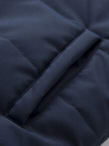 Manfinity Homme 1pc Men's Thermal Lined Zipper Vest Coat In Loose Fit, For Golf, Men Vest, Men Winter Vest, Blue Vest Men - Navy Blue - View 5