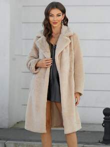 RELISH NOLESS Women Long Plush Solid Color Winter Coat - Camel - View 4