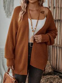 SHEIN LUNE Plus Size Batwing Sleeve Cardigan - Brown - View 4