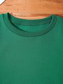 SHEIN EZwear Giáng sinh Thả vai Vòng cổ Áo chui đầu Áo nỉ - màu xanh lá - Xem 4