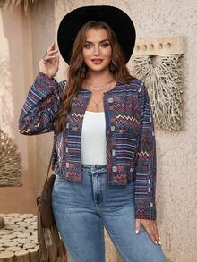 SHEIN VCAY Kích thước lớn Họa tiết Hình học In Áo khoác - Nhiều màu - Xem 4