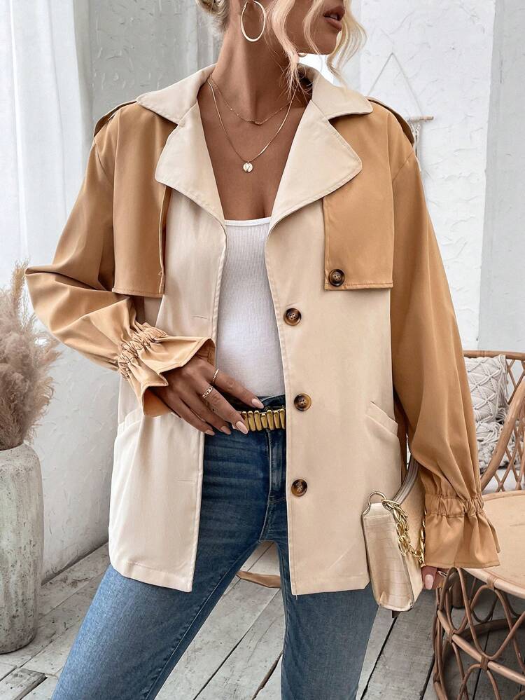 Ladies' Patchwork Single Breasted Trench Coat Fall Cloth For Women