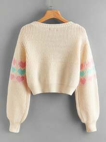 Áo khoác cardigan ngắn tay dài cài một hàng khuy họa tiết trái tim dành cho nữ - Màu be - Xem 2