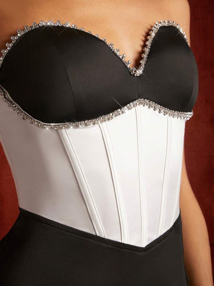 Rhinestone Bustier Colorblock Dress