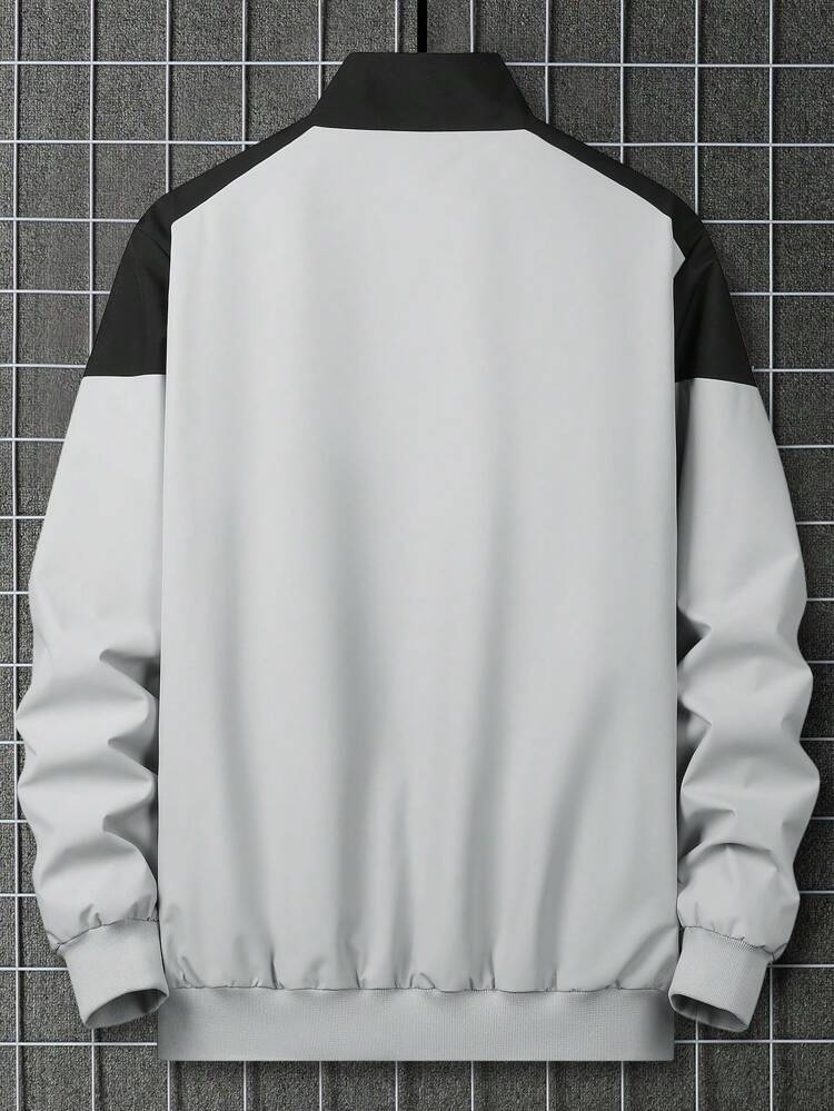 Men's Letter Print Color-blocked Jacket