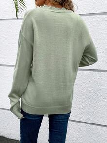 SHEIN Frenchy Của phụ nữ Ren Áo len - Màu xanh Ô liu - Xem 2