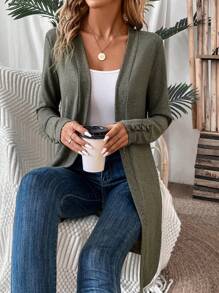 SHEIN LUNE Solid Open Front Coat - Army Green - View 5