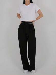 Dazy Tall Sepa Cómo Unir Pantalones De Pierna Ancha - Negro - Ver 7