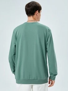 GENTILAND Men's Round Neck Casual Long Sleeve Sweatshirt - Green - View 2