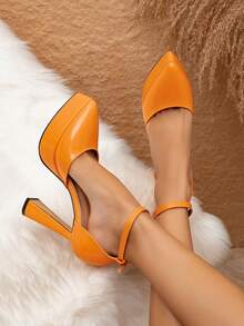 女用金色條紋橘色厚底高跟鞋,y2k 風格,適合日常生活、休閒穿著、時尚夜店和走秀 - 橘色 - 查看 3