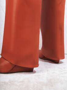 SHUZIA Women Simple & Fashionable Solid Color Knee-High Boots With Wide Shaft - Red - View 3