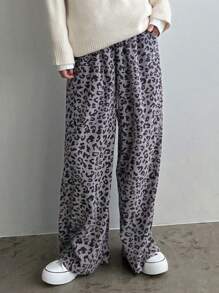 FRIFUL Ladies Leopard Print Long Pants - Grey - View 1