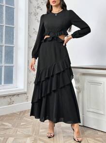 SHEIN Privé Hollow Out Waist Multi-layer Ruffled Edge Dress