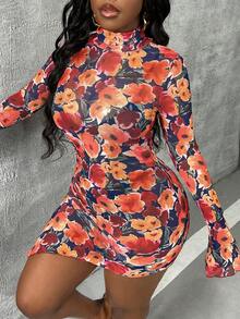 Slaydiva Đầm ôm sát in hoa, dây rút bên hông. - Nhiều màu - Xem 4