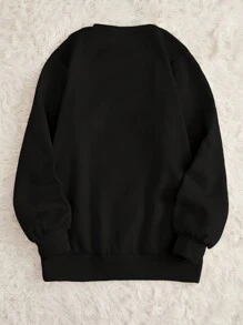 SHEIN Slayr 手勢和字母圖形下垂口肩保暖衫 - 黑色 - 查看 2