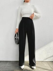 EURMUSE Contrast Piping Wide Leg Pants - Black and White - View 4