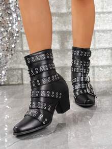 Botas para mujeres elegante mitad de la pantorrilla - Negro - Ver 3