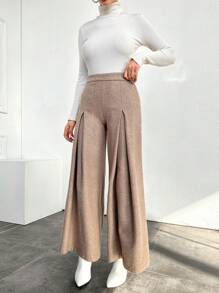 EURMUSE High Waist Wide Leg Pants - Beige - View 3