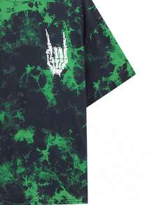 SHEIN 男童休閒街頭風格紮染骷髏與手印圓領寬鬆針織短袖 T 卹 - 彩色 - 查看 3