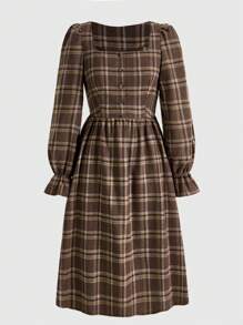 ROMWE Fairycore Vestido para mujeres de cuadros - Multicolor - Ver 1