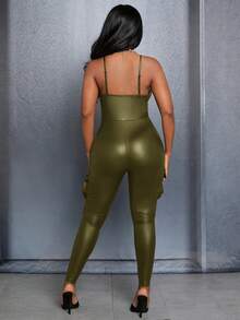 Slaydiva Chặt Phù hợp Áo liền quần Với Bên Túi Và Dây đai - xanh quân đội - Xem 2