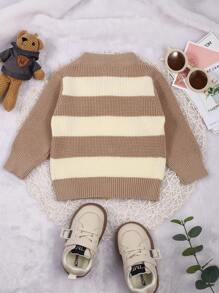 嬰兒男孩條紋圖案開襟衫 - 卡其色 - 查看 2