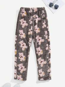 男士熊紋絨毛睡褲 - 粉色 - 查看 1