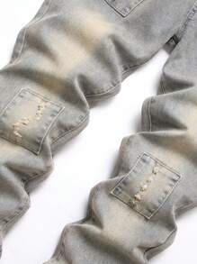 Teen Boy Washed Distressed Zip Detail Denim Jeans - Light Wash - View 4