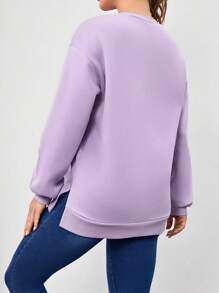 SHEIN Essnce Drop Shoulder Split Hem Sweatshirt - Purple - View 2