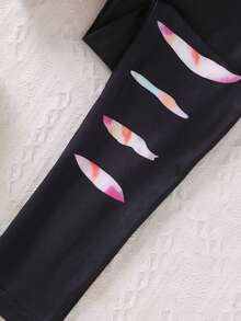 SHEIN Cô Gái Trẻ Nhuộm buộc Đồ họa Chữ cái Áo chui đầu & Xà cạp - Nhiều màu - Xem 3