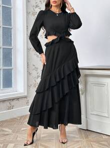 SHEIN Privé Hollow Out Waist Multi-layer Ruffled Edge Dress