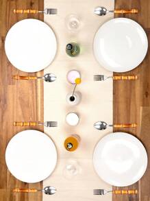 SHEIN Basic living 4 件套竹制餐具套装 18/8 不锈钢餐具套装天然竹制餐具套装勺子叉子刀竹柄餐具套装适用于厨房婚礼家居餐厅派对，创意餐具适用于圣诞节节日礼物 - 銀色 - 查看 3