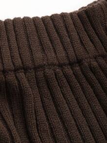 FRIFUL Women's Solid Color Knitted Sweater Shorts - Coffee Brown - View 6