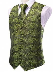 Men Green Printed Single-Breasted Suit Vest - Green - View 4