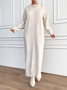 EURMUSE Drop Shoulder Split Hem Sweater Dress - Grey - View 6