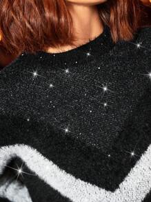 SHEIN Frenchy 女式人字紋毛衣 - 黑色 - 查看 3