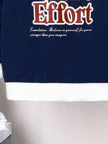 SHEIN 青少年男孩标语图案撞色滚边保暖内衬卫衣 - 藍色 - 查看 4