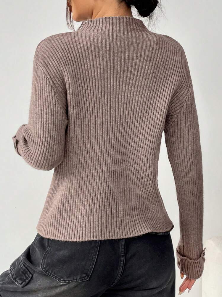 Sweater With Drop Shoulder And Button Details Knit Pullover Fall Winter Sweater