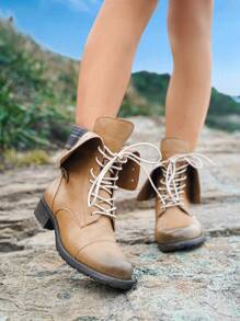 Styleloop Giày bốt đi xe máy đa năng khối màu cổ điển - Màu Khaki - Xem 6