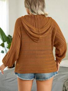 Calvaya 女款鏤空純色大尺碼毛衣 - 棕色 - 查看 2