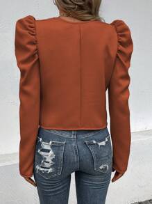 SHEIN LUNE Tay áo Khóa kéo-lên Áo khoác - Rỉ Nâu - Xem 2