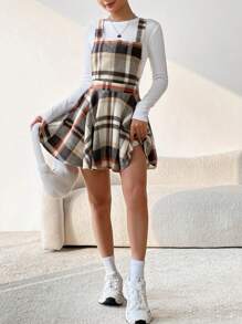 SHEIN EZwear In kẻ sọc Đầm Tổng thể Without Tee - màu nâu - Xem 3