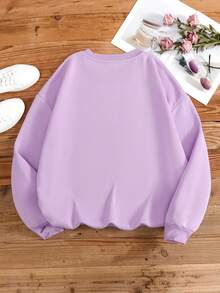 SHEIN EZwear Của phụ nữ Kích thước lớn Lông cừu Áo nỉ Với In Khẩu hiệu - Màu tím - Xem 2