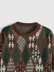 ROMWE Fairycore Chandail casual à col rond à manches longues avec motif géométrique hippie pour femmes, convient pour l'automne/hiver