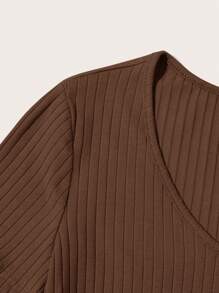 SHEIN Essnce Women's V-neck Knitted Ribbed T-shirt