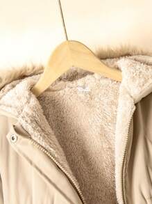 SHEIN Toddler Boys' Plush Patchwork Padded Coat - Khaki - View 4